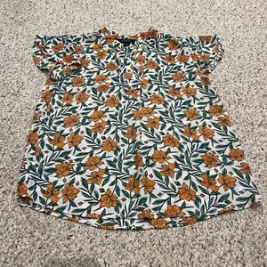 OVS Short Sleeve Floral Top Sz EUR 36 US S Green Orange Feminine Casual